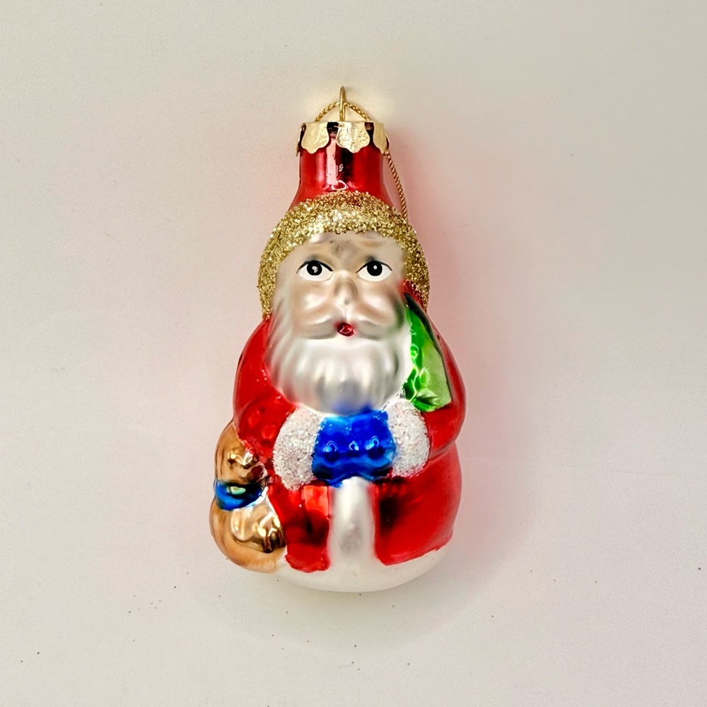 Vintage Santa Claus Christmas Tree Ornament Glass Hand Blown & Painted 3.5”